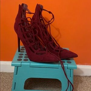 Burgundy Tie-Up Heels